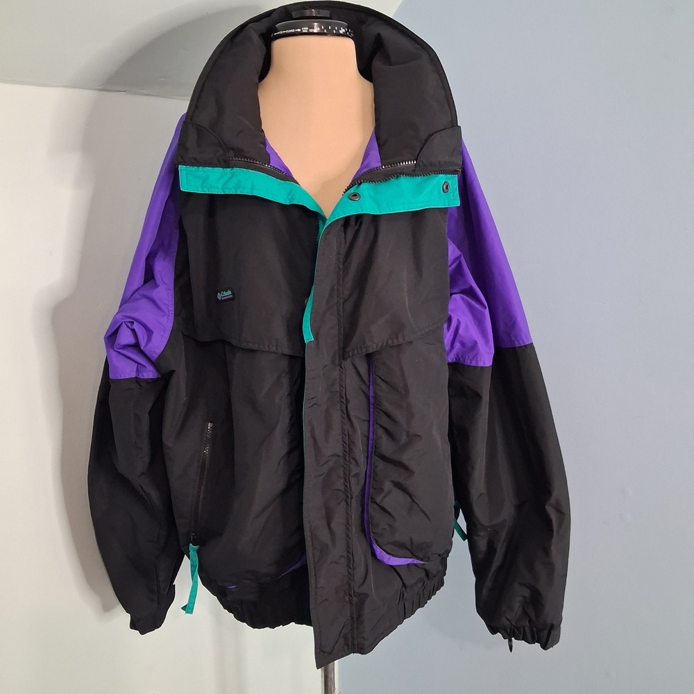 Columbia Powder Keg Vintage 90s Ski Jacket Black Purple Teal F4 SM 5080 XL